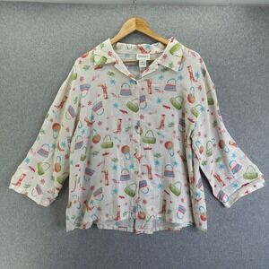 AEGEAN White Linen Top Button Front Long Sleeves Size XL Fashion Shopping Blouse